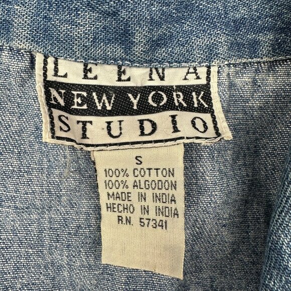 Vintage Blue Denim Vest Black Beaded Floral 90s Leena New York Small Mom Style - Picture 6 of 7